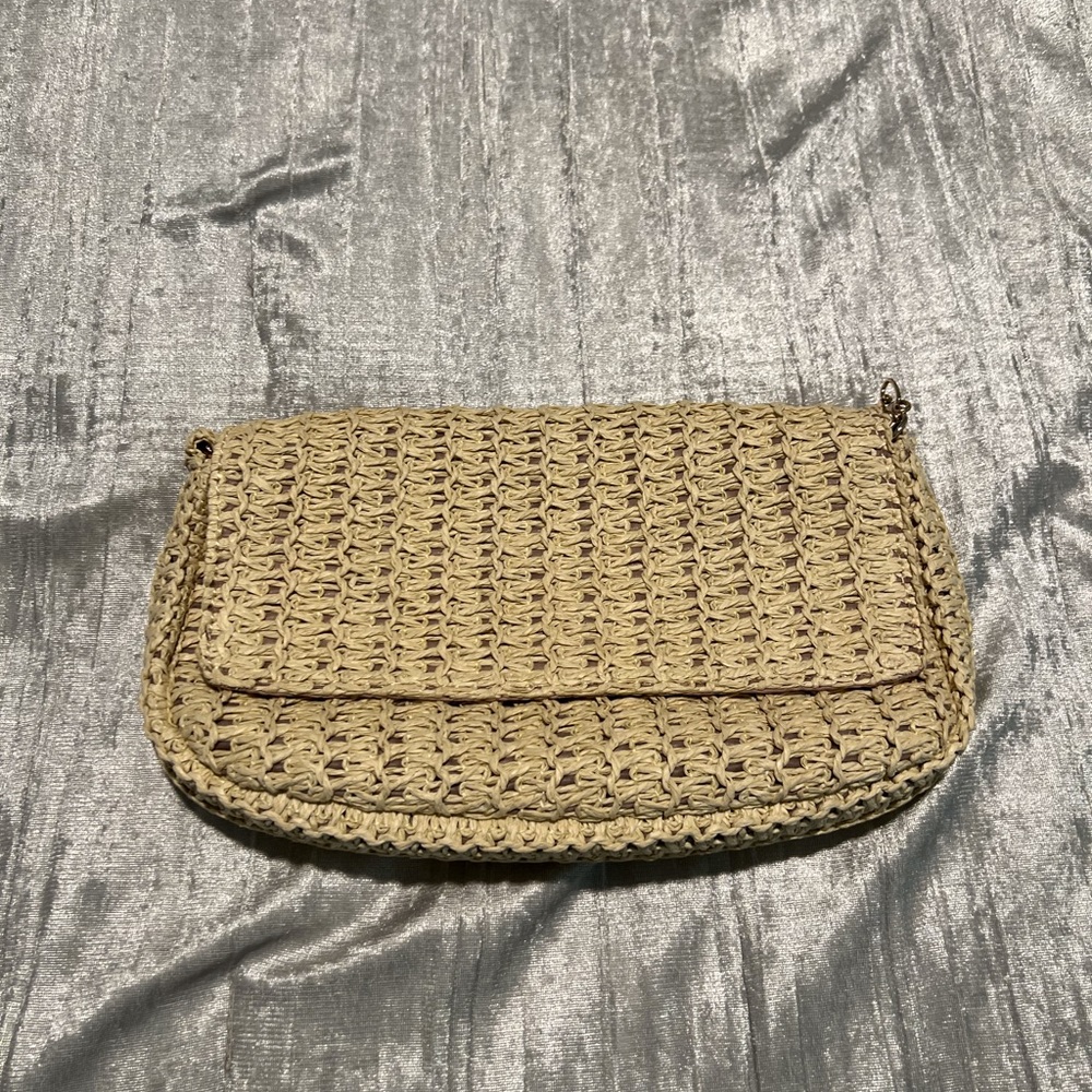 Straw Clutch with Shoulder Strap